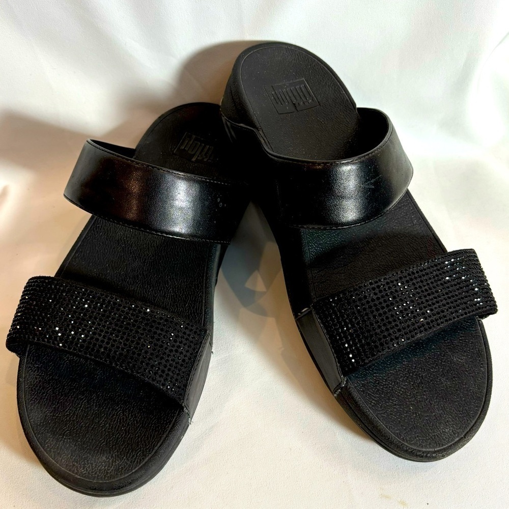 FITFLOP Sz 8 Studded Sparkly Front Classic Two Strap Slip On Slides Sandals